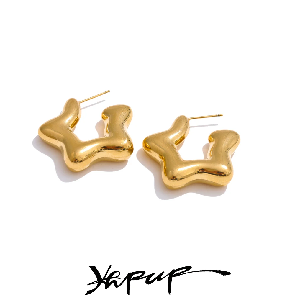 Yhpup Anti Allergic Stainless Steel Chunky Star Earrings