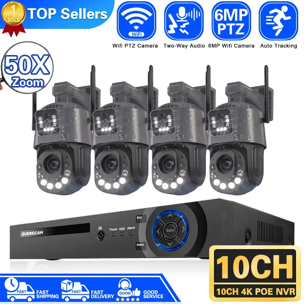 

50X Zoom Wireless Security Camera System 8MP 4K 10CH POE Home Surveillance NVR Kits Outdoor CCTV IP PTZ Cameras Set 2-Way Audio