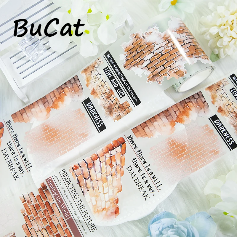 2m/Roll Special Oil Transparent PET Tape Vintage Red Brick Decorative Masking Tape For Card Making Sticker Scrapbooking Journal adhesive tape,adhesive tapes,masking tape,decorative tape,decoration tape