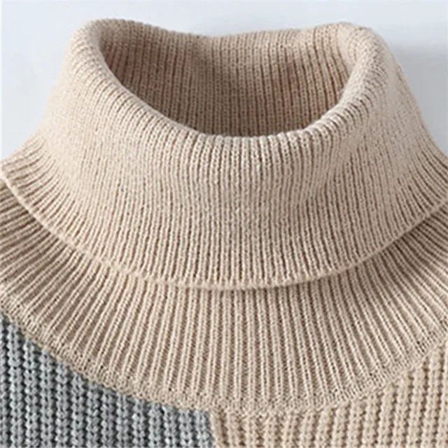 Patchwork Knitted sweater with turtleneck