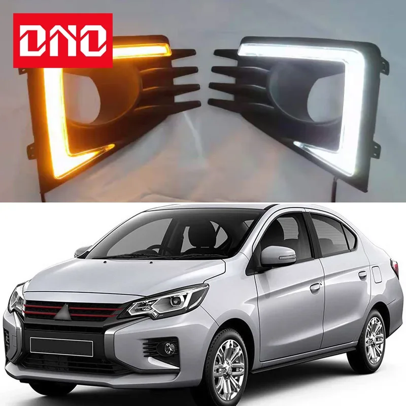

Автомобильные светодиодные дневные ходовые огни 12 В, дневные ходовые огни для Mitsubishi Mirage 2020 2021, желтые указатели поворота, дневные ходовые огни, автомобильная лампа дальнего света