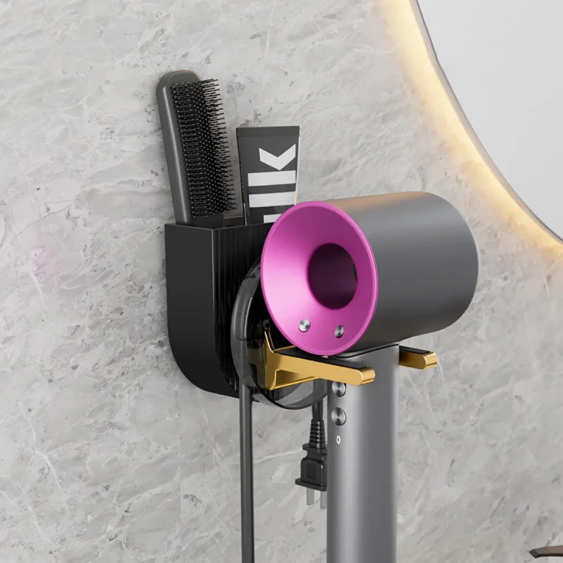 Hair Dryer Holder Rack Wall Mounted Foldable Bathroom Hairdryer and