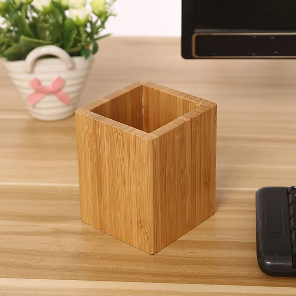 Bamboo and Wood Finishing Box Pen Storage Pencil Cup Stand for Pencils Wooden Pot