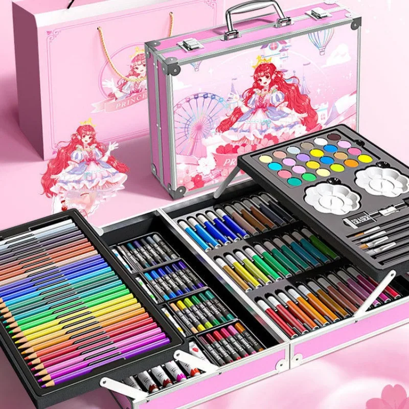 144PCS Painting Art Set Students' Art Supplies Gift Watercolor Pen Oil Pastel Colored Pencil Aluminum Case Art Painting Supplies - 2