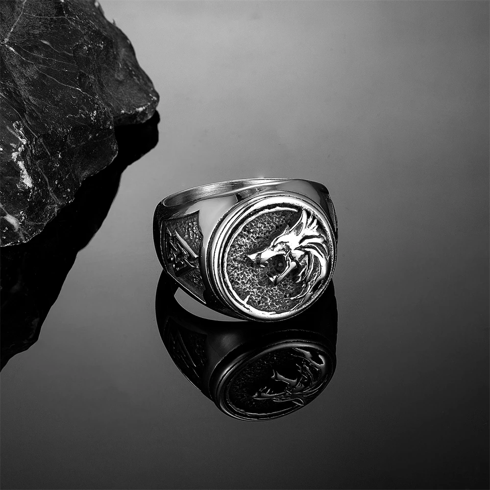 Retro Viking Celtic Wolf Rings Men Stainless Steel Norse Runes