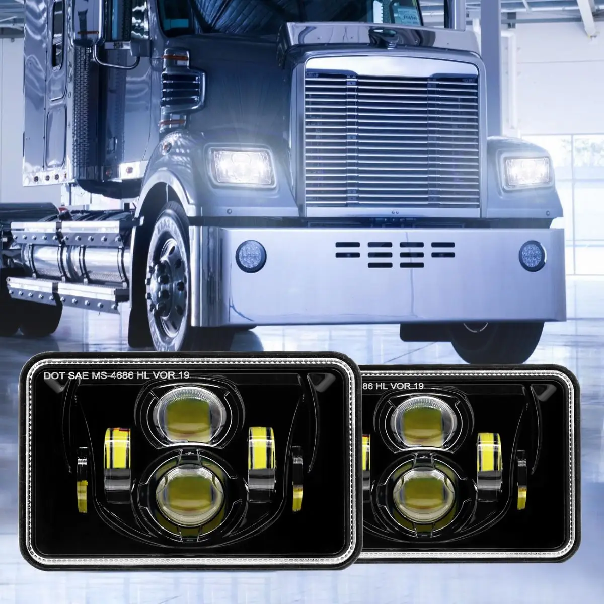 

4x6 Inch LED Headlights Hi-Lo Beam 6500K 110W for Kenworth T800 T400 T600 W900B W900L for Chevy K5 K10 K20 C10 S10 Silverado V10