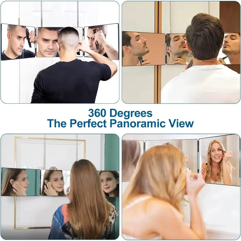 3 Way Compact Mirror for Self Hair Cutting Portable Trifold Cosmetic Mirror Makeup Vanity for Men and Women Folding Black