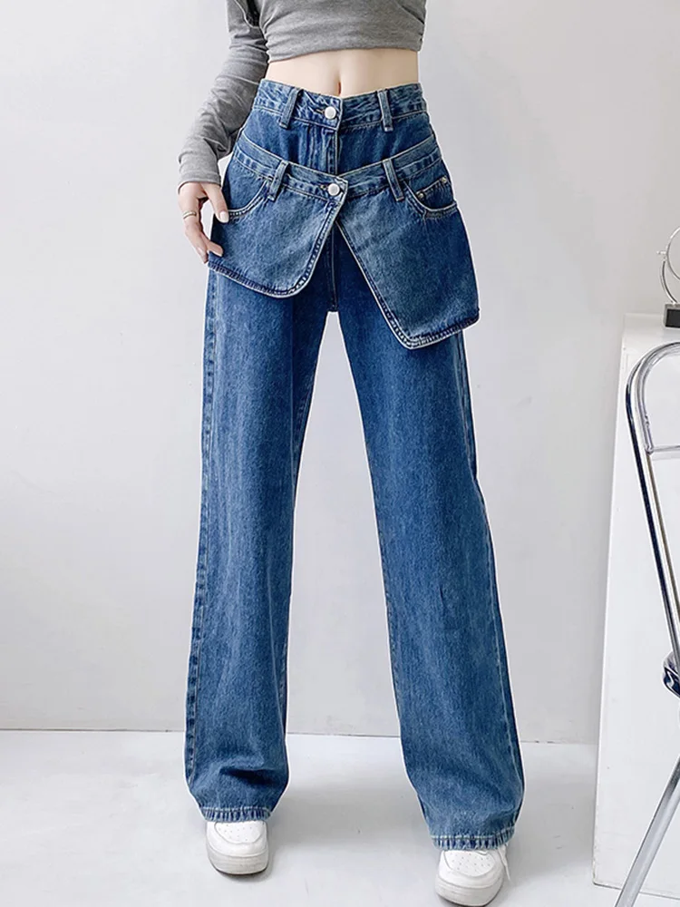 High Street Designer Pants Y2k Harajuku Vintage Baggy Jeans Women's Pockets Wide Leg Casual High Waist Denim Straight Trousers fashion washed process worn out cargo jeans women with pockets cotton vintage casual denim pants women high street y2k trousers