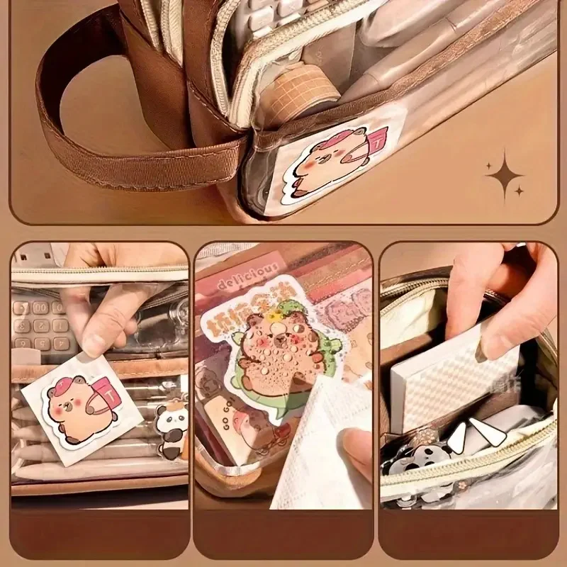 카피바라 캔버스 필통 세트 - 인형 및 액세서리가 포함된 다중 수납 정리함 |   테마별 학용품 컬렉션