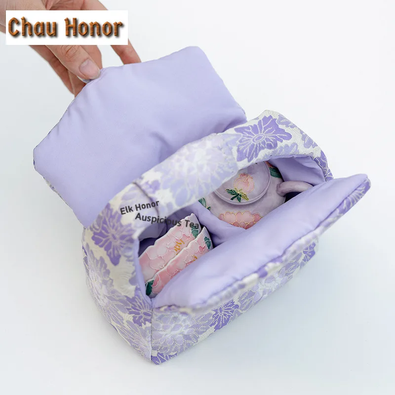 Purple Smoke Peony Travel Tea Set Kit Luxury 1 Pot 2 Cups Tea Maker Organizer Portable Camping Stock Bags Accessories Decoration