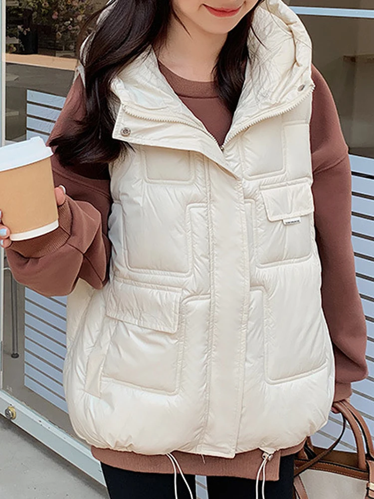 

Жилет-пуховик женский, безрукавка с капюшоном, теплый зимний жакет без рукавов, свободный хлопковый топ оверсайз, Colete Feminino