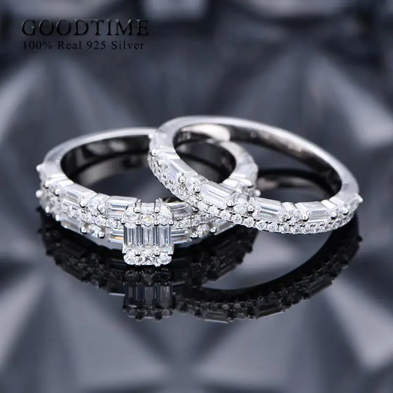 Conjunto de anillos de plata de ley 100% 925 pura para mujer