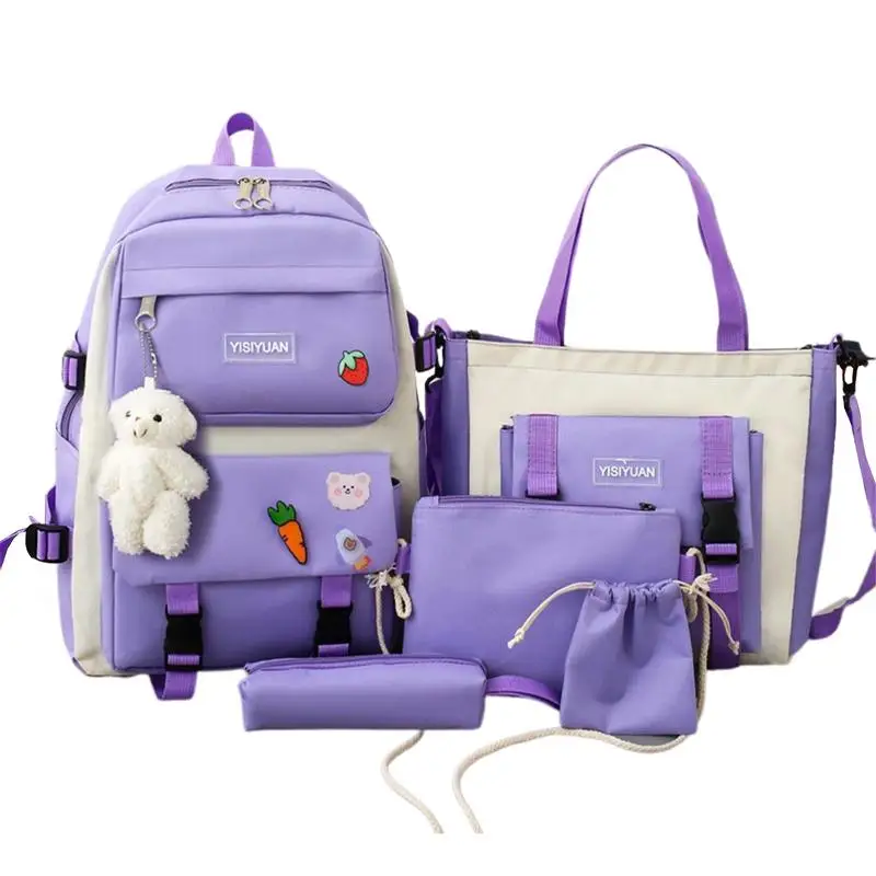 

School Backpack Set For Girls 5 In 1 School Bag For Students Including Backpack Pencil Pouch Small Storage Bag Handbag Small