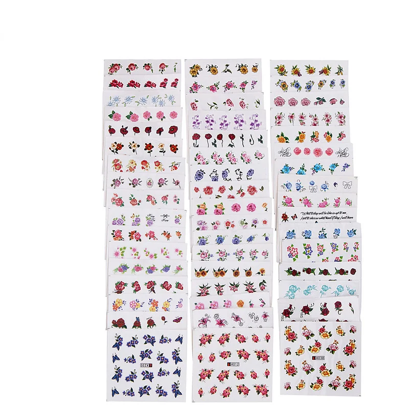 혼합 꽃 깃털 아트 물 전송 시트, 손톱 아트 스티커, 워터 마크 데칼, DIY 장식, 뷰티 네일 도구
