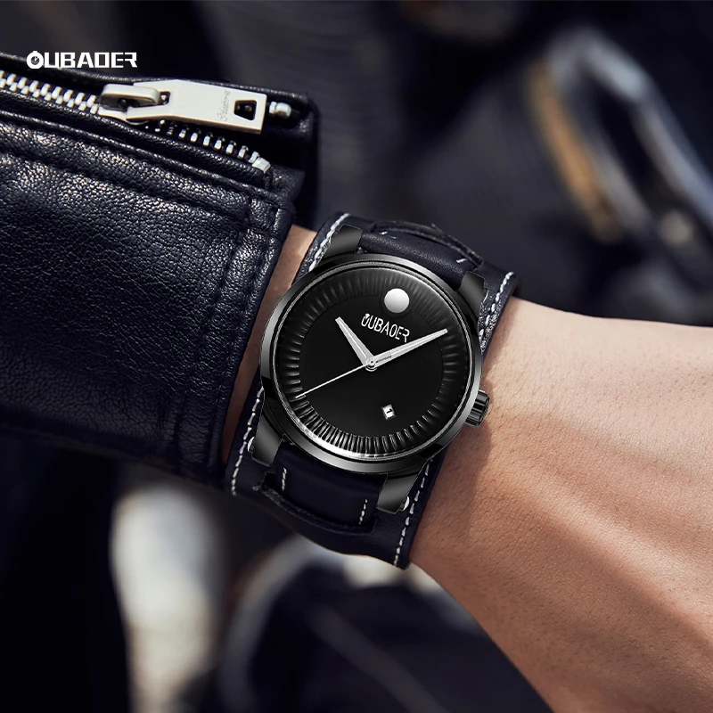 OUBAOER Minimalist Mens Fashion Ultra Thin Watches Simple Men Business Leather Watch Band Quartz Wrist Watch Relogio Masculino