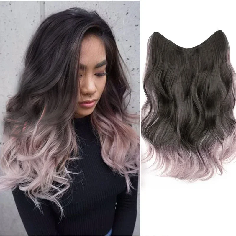 Long Curly Fake Hair Piece Synthetic 5 Clip in Hair Extension Women's One Piece Hair Black Pink Fluffy Hairstyles False Hair