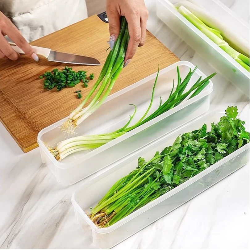 1/4Pcs Fresh Box Refrigerator Storage Box With Lid Scallions Food Container Crisper Sealed Kitchen Fresh Fruit Fridge Organiser