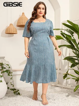 GIBSIE Ditsy Floral Print Tie Back Ruffle Hem Dress Plus Size 4XL 5XL Women Summer Holiday A-line Boho Long Dresses 2024 New 1