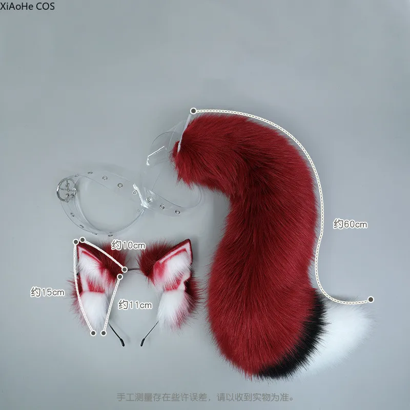 Anime COSPLAY Lolita KC LOL Fox Costume White/Red Wolf Fox Headwear Furry Jackal Ear Jackal Tail Props Cat Ear Headband Handmade animal cosplay costume