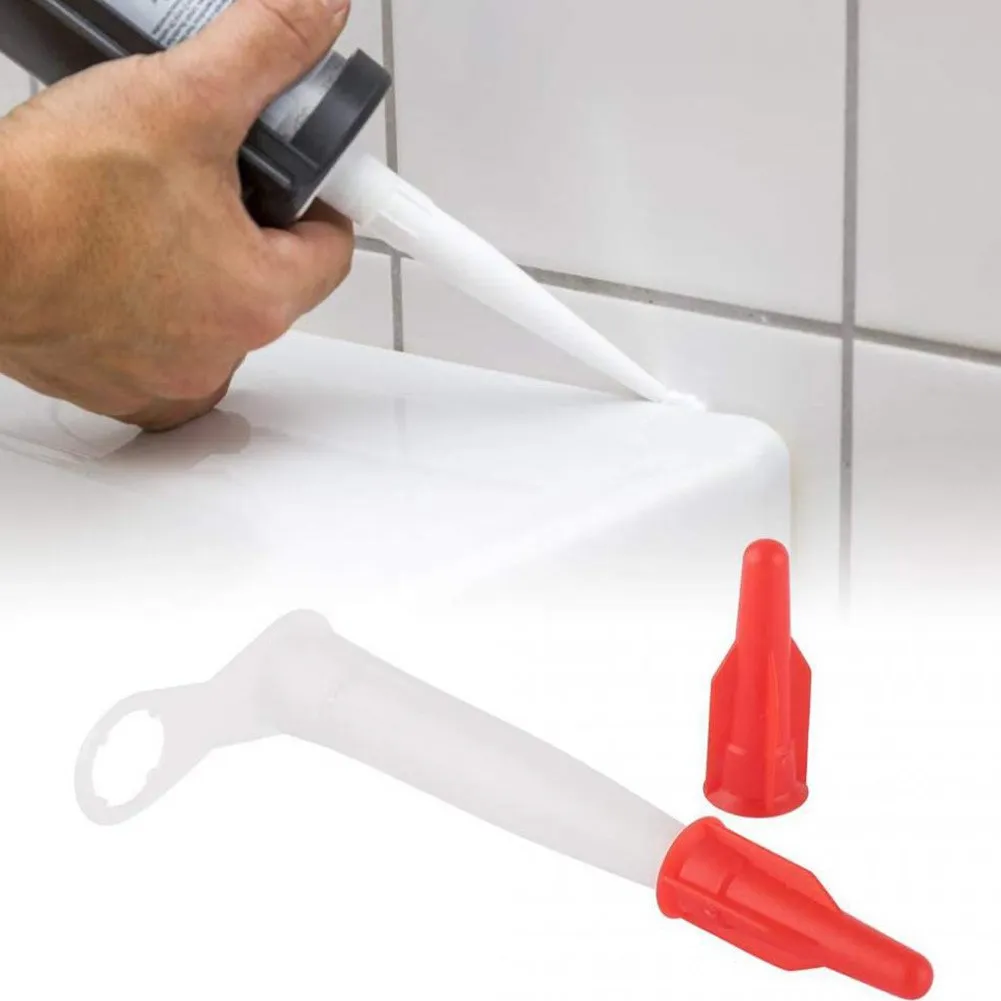 10PCS Caulking Gun Nozzles Spare Silicone Nozzle Silicone Tube With Red Nozzles Cap Sealing Cap Household Sealant Tool 6
