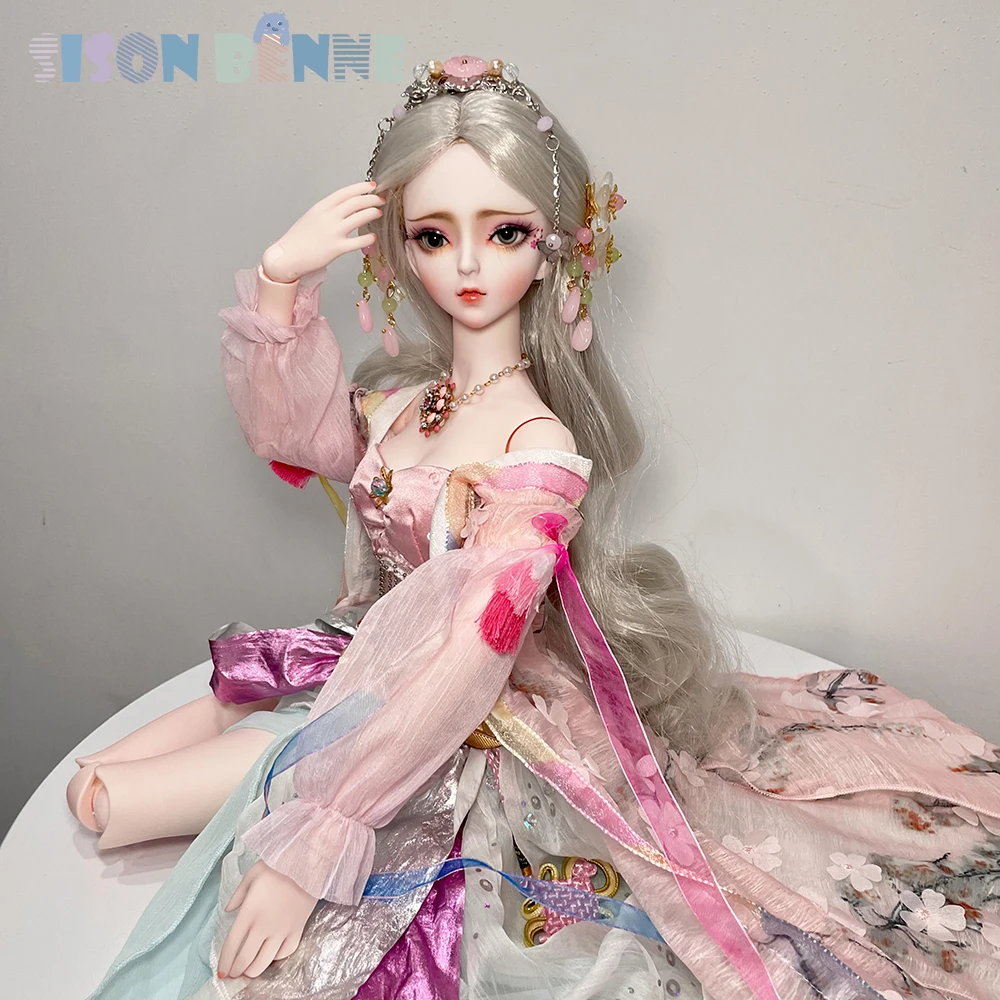 

SISON BENNE 1/3 BJD 62CM Girl Doll Full Set Outfit Changeable Eyes Silver Grey Wigs Upgrade Makeup