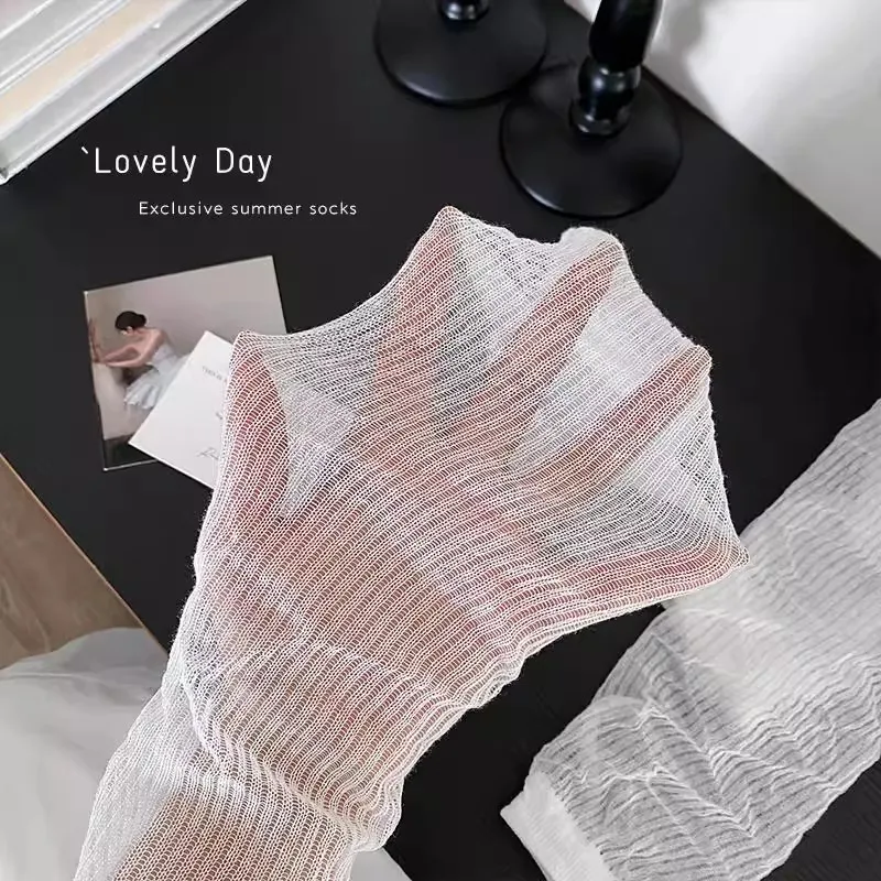 Summer Lolita White Knee-high Socks Sweet Mid-calf Thin JK Long Ruffle Leg Cover Thin Breathable Arm Warmers Women Daily Hosiery