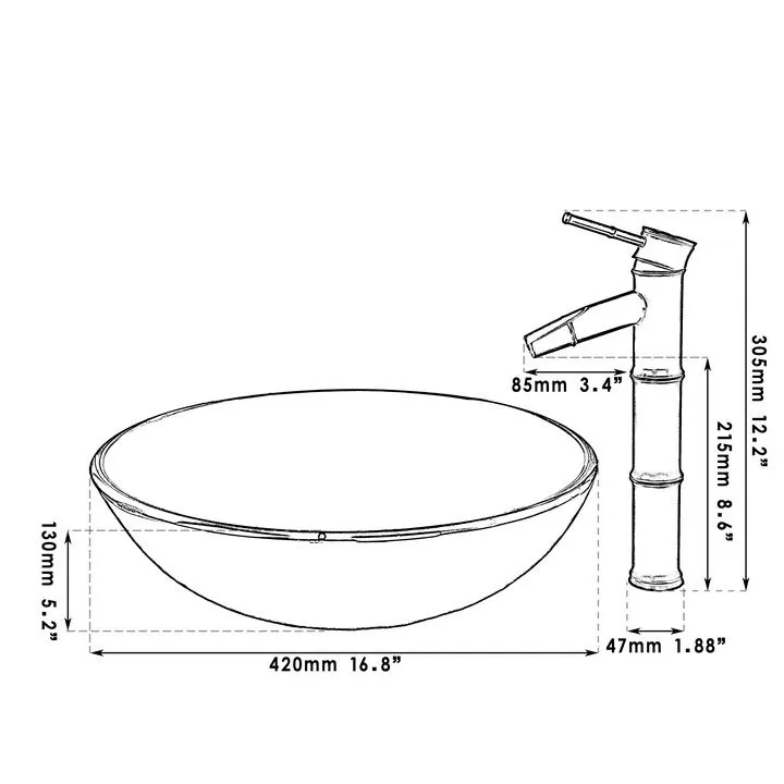 ZAPPO Bathroom WashBasin Round Tempered Glass Vessel Sink Faucet Set Bathroom Glass Basin Faucets Combo Waterfall Mixer Tap 6
