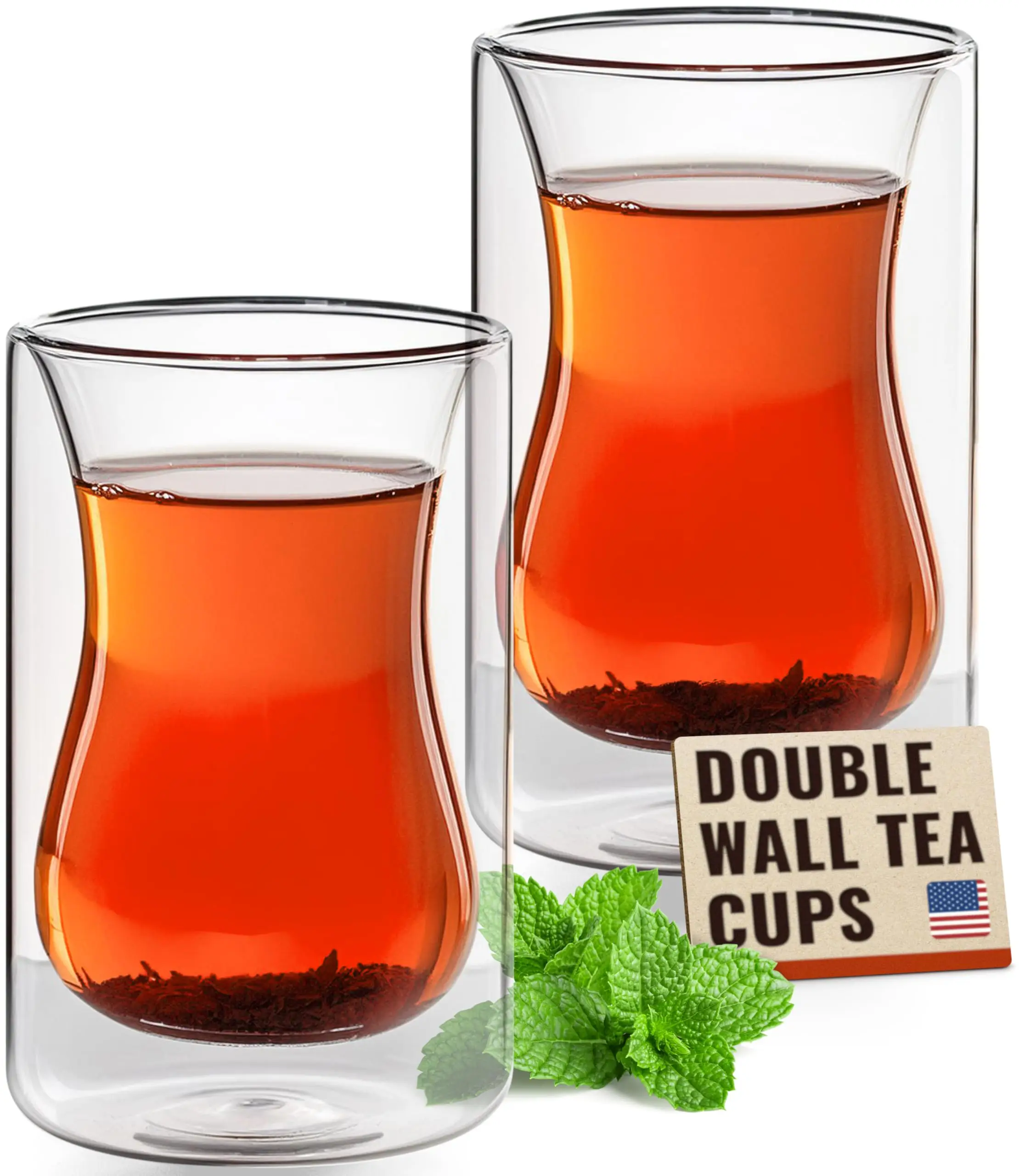 Set of 2 Turkish Tea Cups-6 oz Double Wall Insulated Glass Mugs for Coffee, Espresso, Cappuccino, Latte, Clear Hot Bever