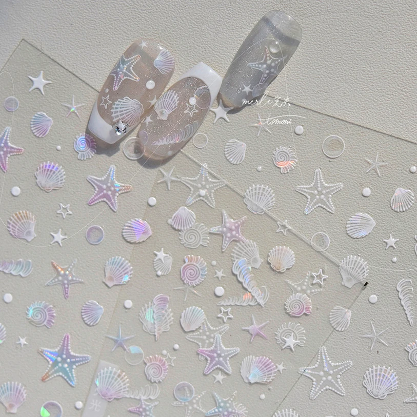 Summer Beach Ocean Shell Starfish Clams Conch Stars Sea Bubble Seasnail Soft Relief Decoration Nail Art Stickers Manicure Decals 4