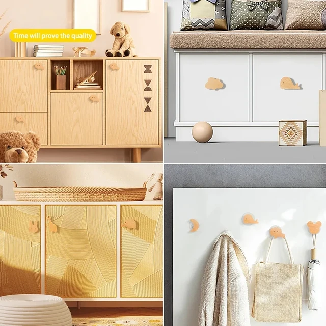Crochets en bois d'animaux, 1 pièce, mignon, décoration de chambre, porte-clés mural, patère, porte de maison, crochet en bois, accessoires de cuisine, Gadget 3