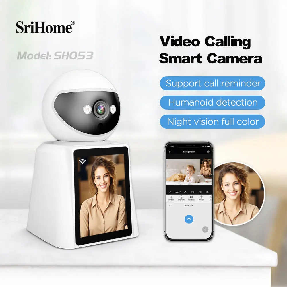 Srihome Ip Wifi Telecamera Di Sorveglianza Di Sicurezza Baby Monitor Con Schermo Human Tracking Cam Full Color Night Vision Indoor Camera
