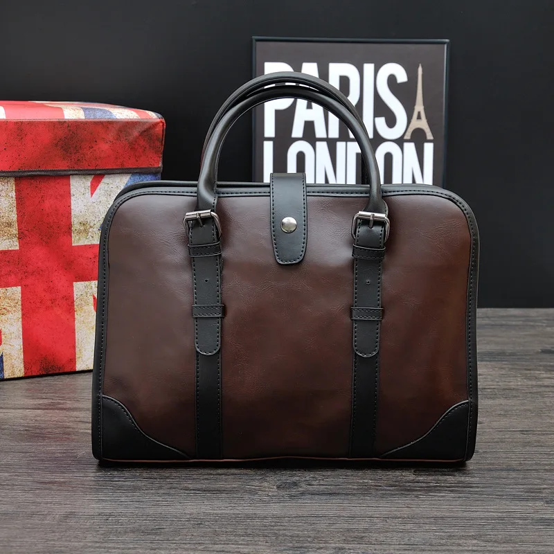 

Brown retro men's fashion one-shoulder oblique span PU leather laptop laptop bag