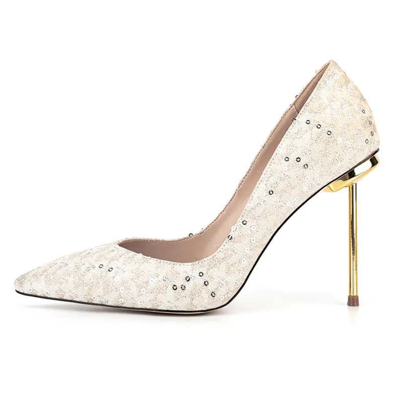 

New Style Shallow Pumps Pointed Toe Stiletto High Heels Bling Plus Size Fashion Sexy Women Shoes