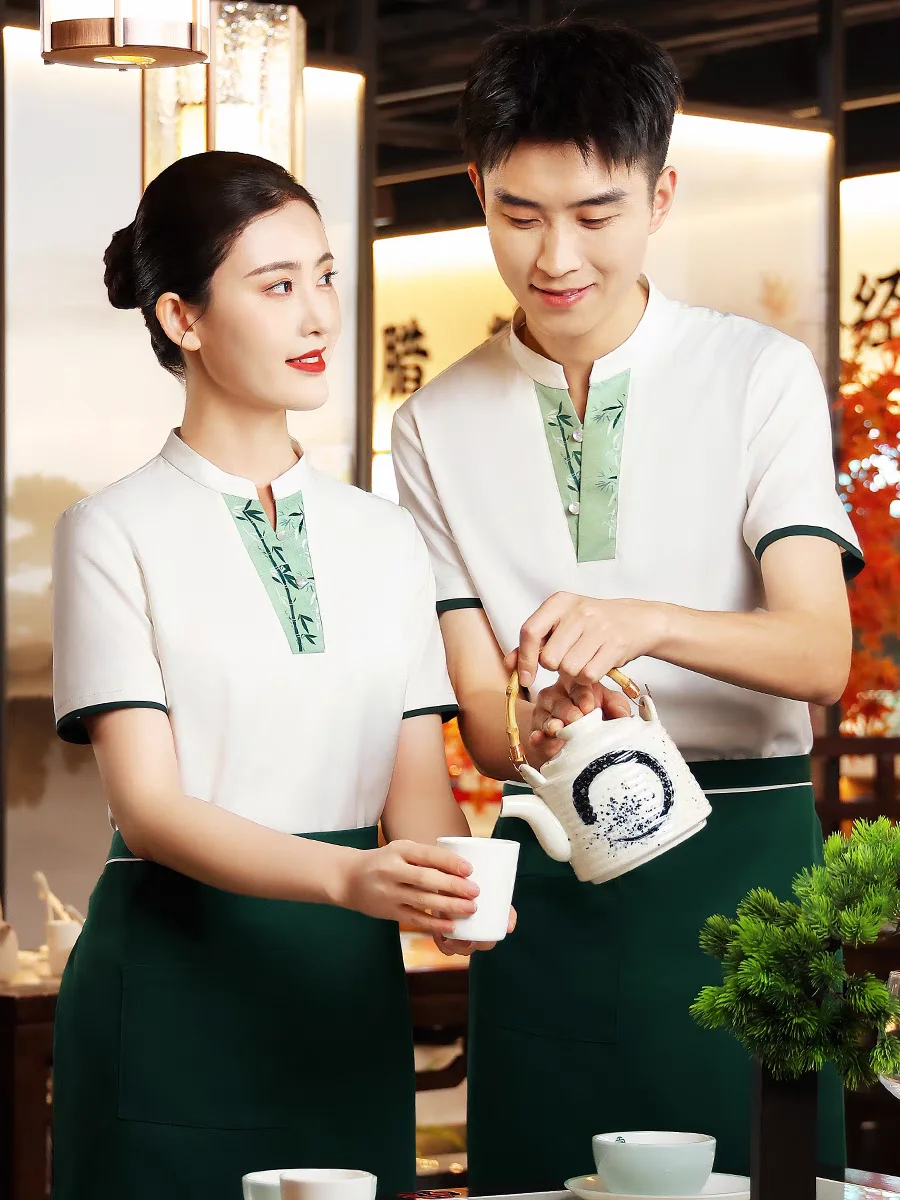 chinese-restaurant-waiter-work-clothes-short-sleeve-hotel-hotpot-teahouse-reception-female-waitress-uniform-free-shipping