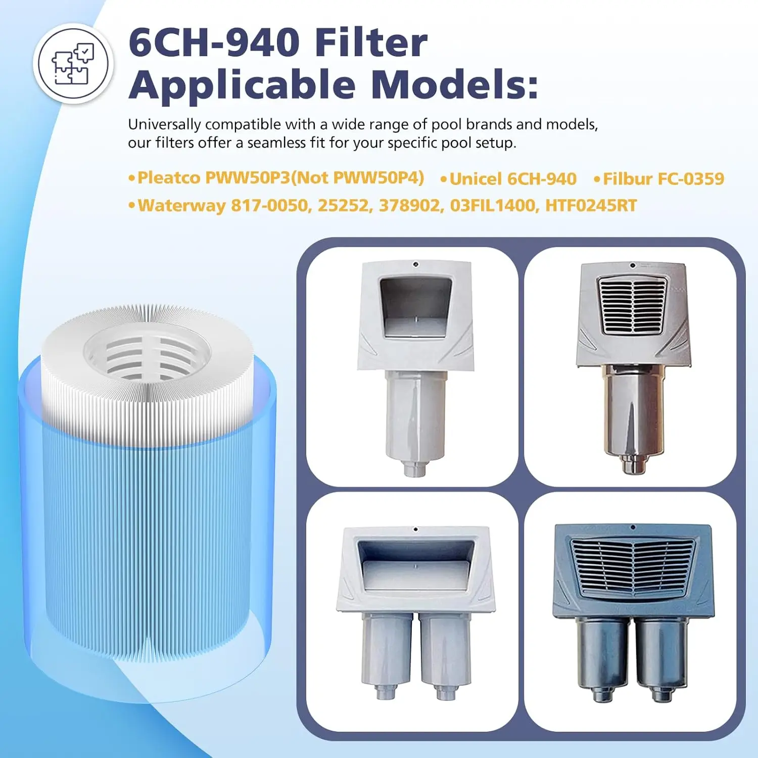 Spa Filter Cartridge Front Access Skimmer For Unicel 6CH-940 Pleatco PWW50P3 Filbur FC-0359 Aber 03FIL1400 Waterway 817-0050