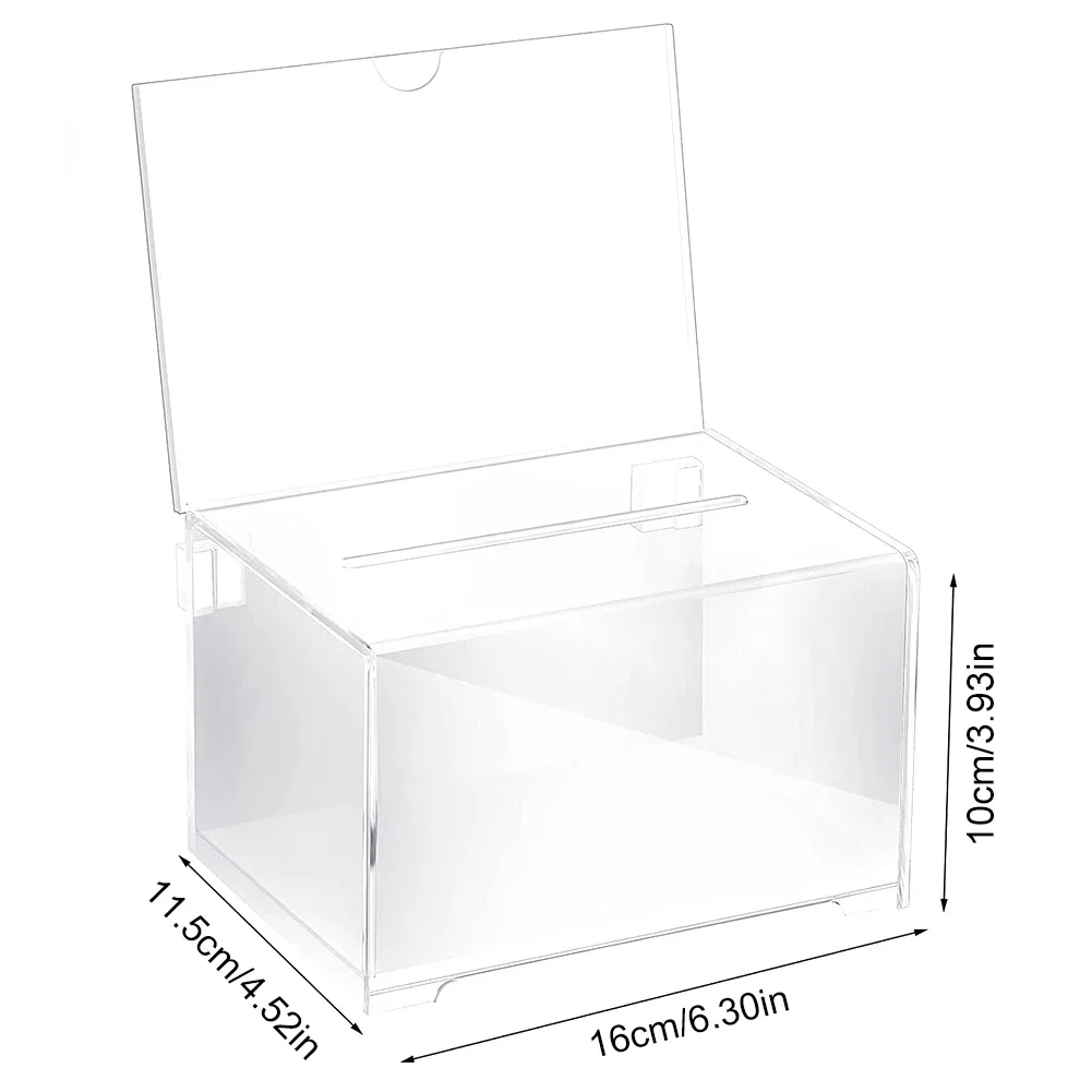 Description Picture 5 of itemBox Clear Donation Storage Jar Suggestion Trading Lock Ballot Raffle Acrylic Money Ticket Container Tip Fundraising Collection