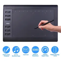Professional Graphics Drawing Tablet, 10x6 Inch, 12 Express Keys, Ideal for Digital Art and Design (Black)