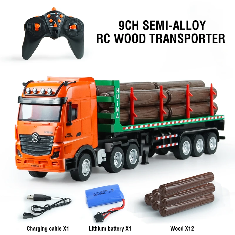 HUINA 1:18 RC Truck 9CH Alloy Remote Control Wood Transporter Light Sound Body Can Be Separated Engineer Vehicle Christmas Gifts 6