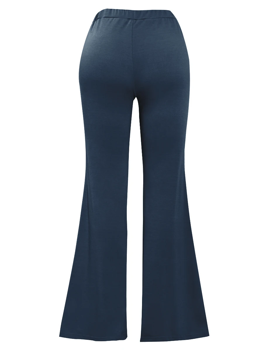 Plus Size High Waist Flared Stretchy Pants Women¡¯s Solid Color Full Length Trousers Casual Home Style