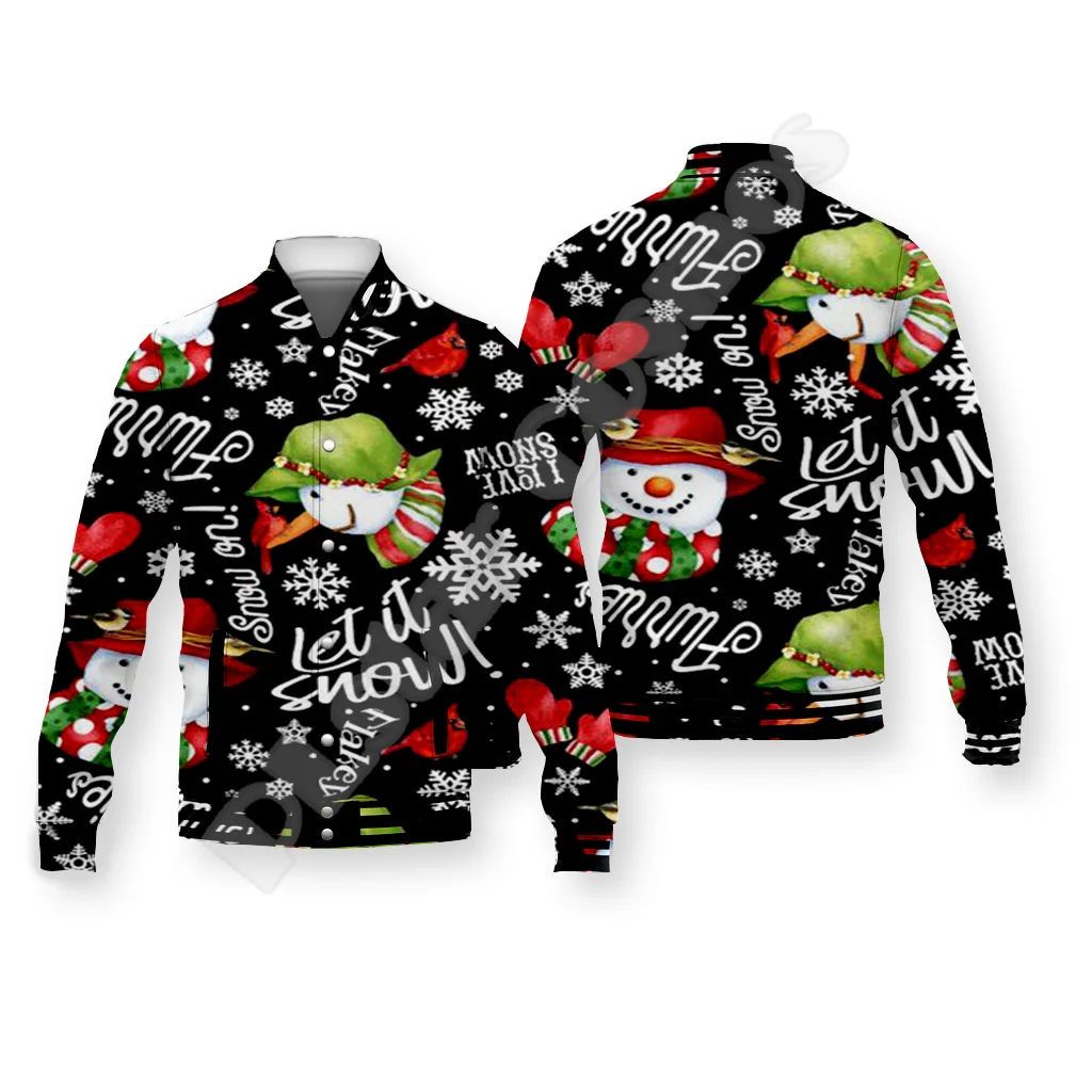 Christmas Santa Claus Pattern Xmas Tree Deer Animal Winter Warm Overcoat 3DPrint Funny Harajuku Button Cotton Baseball Jacket 14