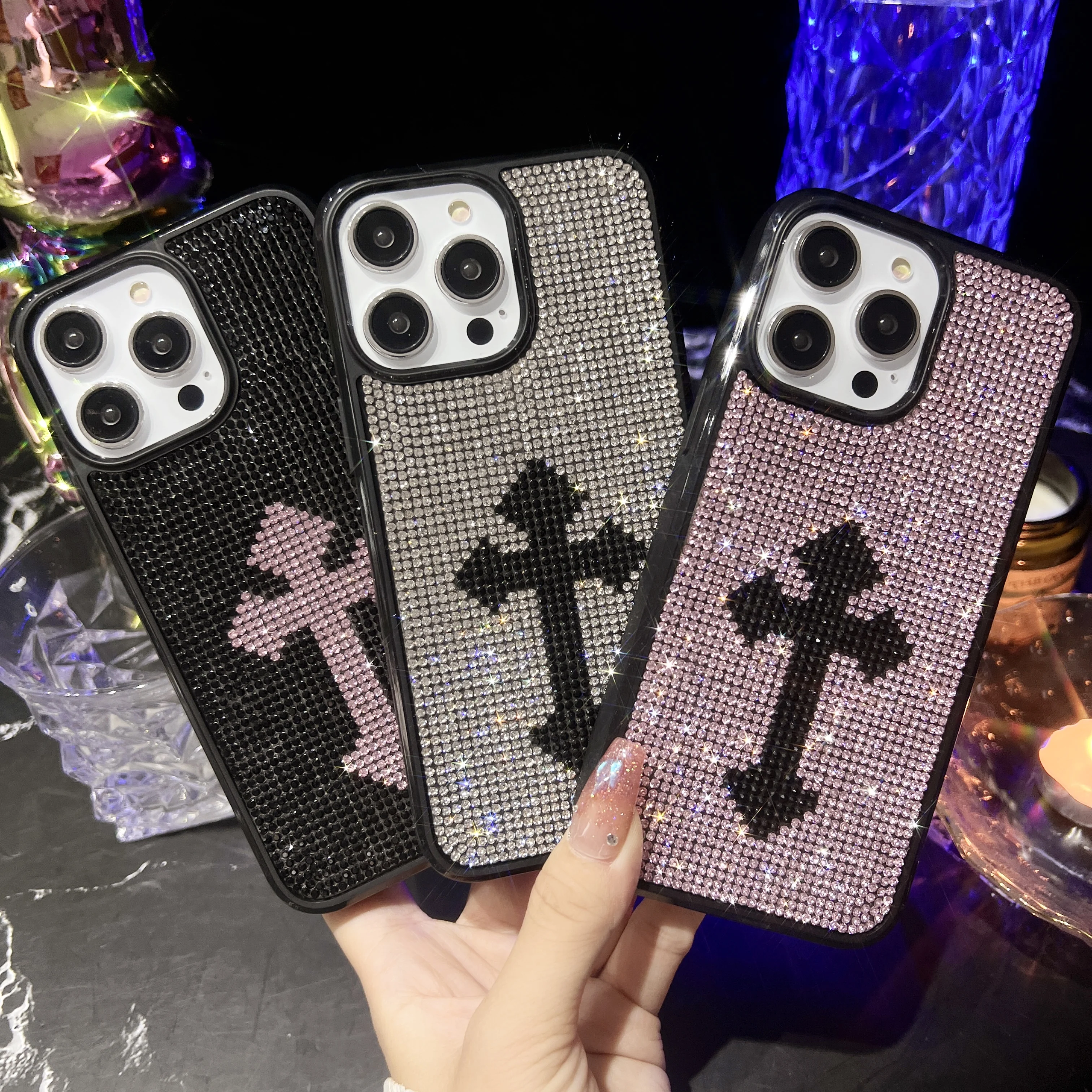 iPhone Case Gothic Cross Rhinestone for iPhone 16 15 14 13 12 11 Pro Max Plus