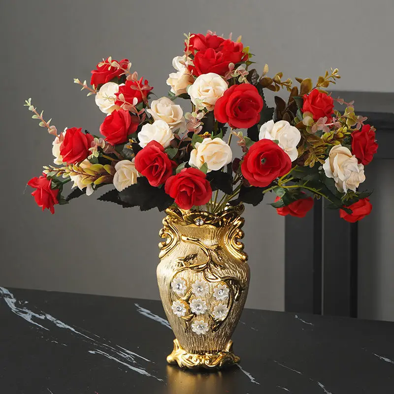 Highgrade Golden Ceramic Living Room Orchid Vase Dining Table Set