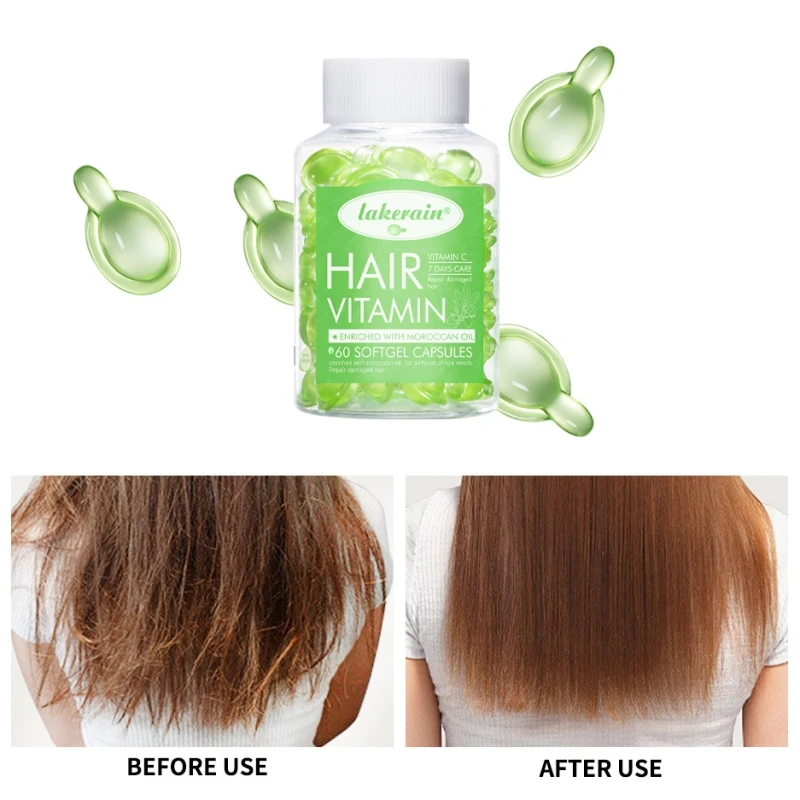 60 Kapseln x 0,5 ml Vitamin C, Reparatur von Haarschäden, Kopfhautbehandlung, Frizz, nährend, 7 Tage, marokkanisches Öl, feuchtigkeitsspendend, Schönheit und Gesundheit_voghion.com