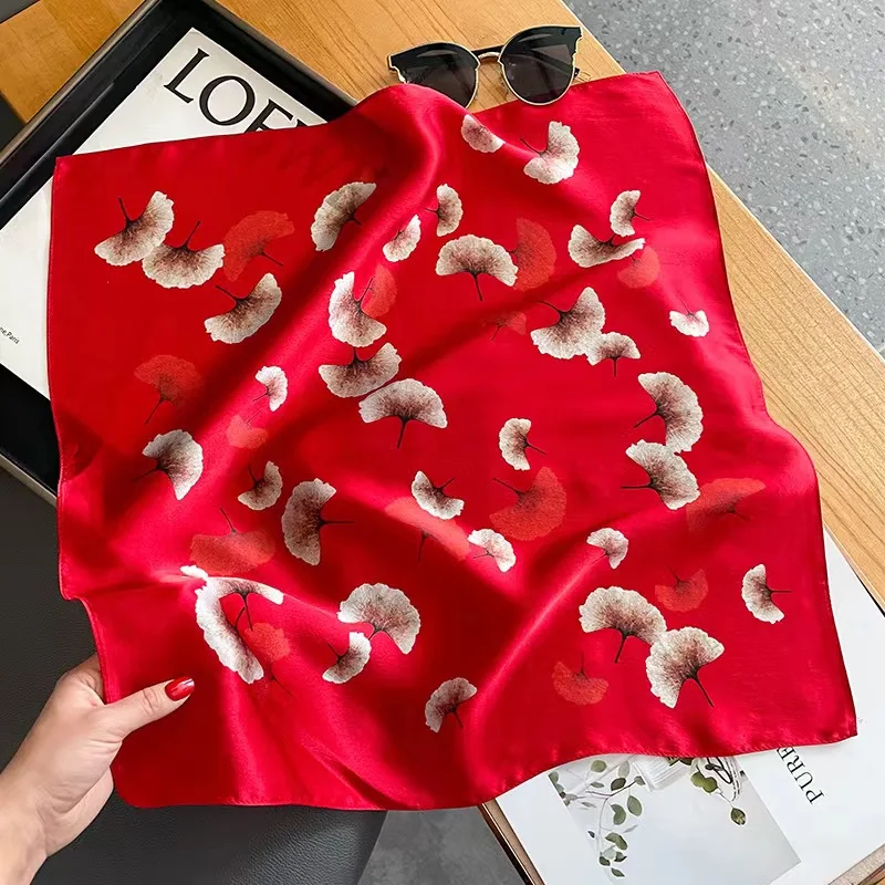 100% Real Silk Scarf Women Design Square Small Luxury Brand Handkerchiefs Hair Ribbon Headband Neckerchief Female Bandana 2024 5