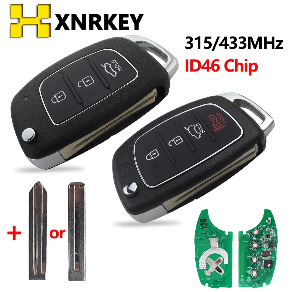 XNRKEY 3/4 Button 315/433Mhz Flip Folding Remote Car Key For Mistra For Hyundai Elantra 2014 2015 2016 Transponder Chip ID46