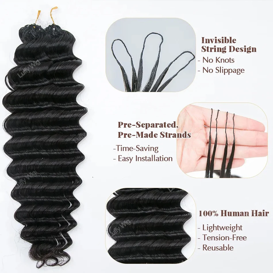 Pre Separated Crochet Braids Human Hair Extensions Deep Wave Burmese Remy Hair Bundles With Loop Knotless For Braiding Curly 2