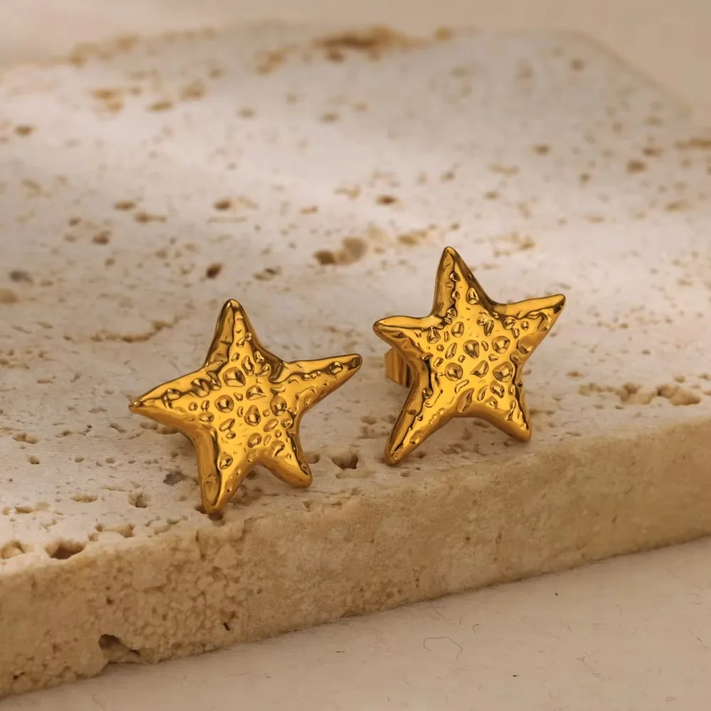 Retro Flower Stud Earrings for Women Gold Color Stainless Steel