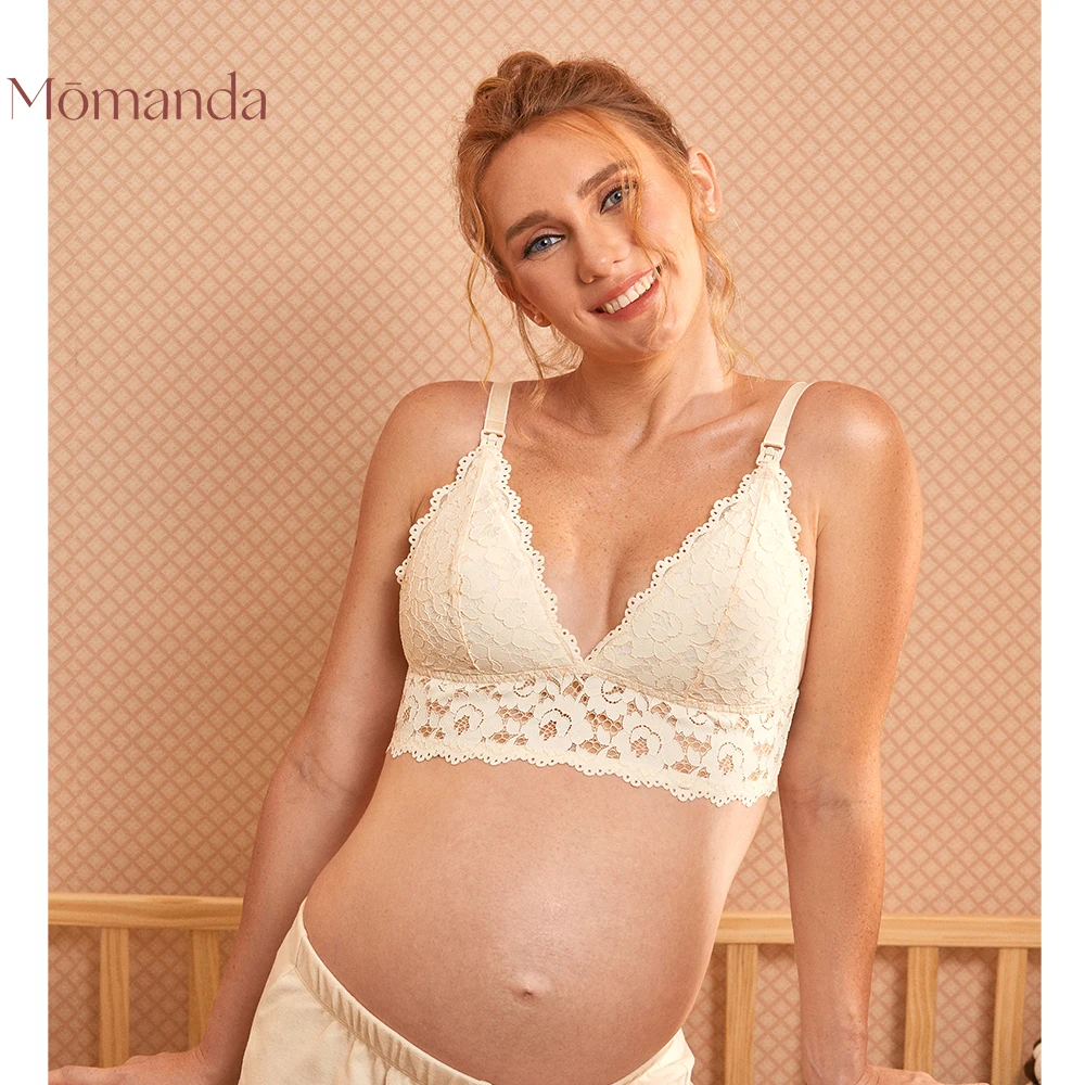 MOMANDA Nursing Bra Lace Sexy Breastfeeding Maternity Wirefree Padded  Lactation Cute Women's Bralette for Pregnant Lingerie
