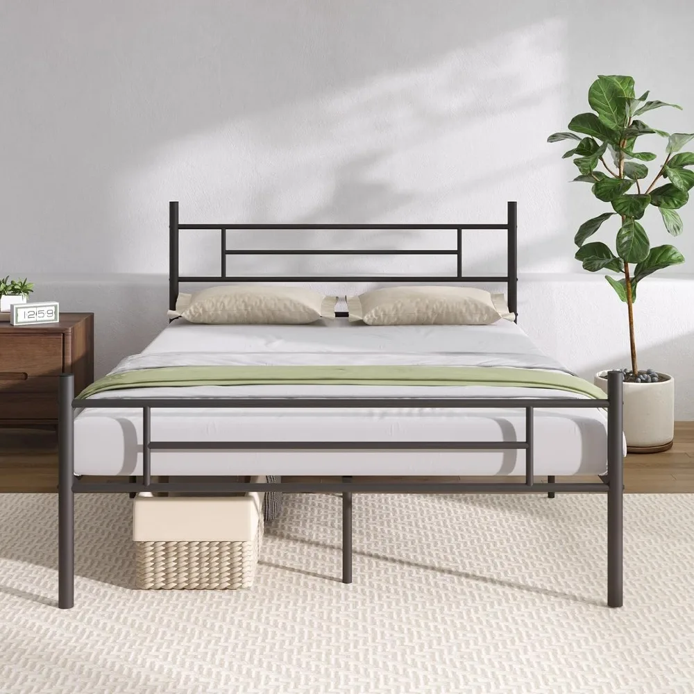 Full Size Bed Frame with Headboard and Footboard, 14 Inch Metal Platform Bed Frame, Under Bed Storage