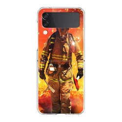 Firefighter Heroes Clear Hard Folding Phone Case - Fireman Design Back Cover for Galaxy Z Flip 4 (B6)